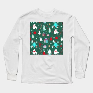 Cute Christmas Theme Holiday Pattern. Long Sleeve T-Shirt